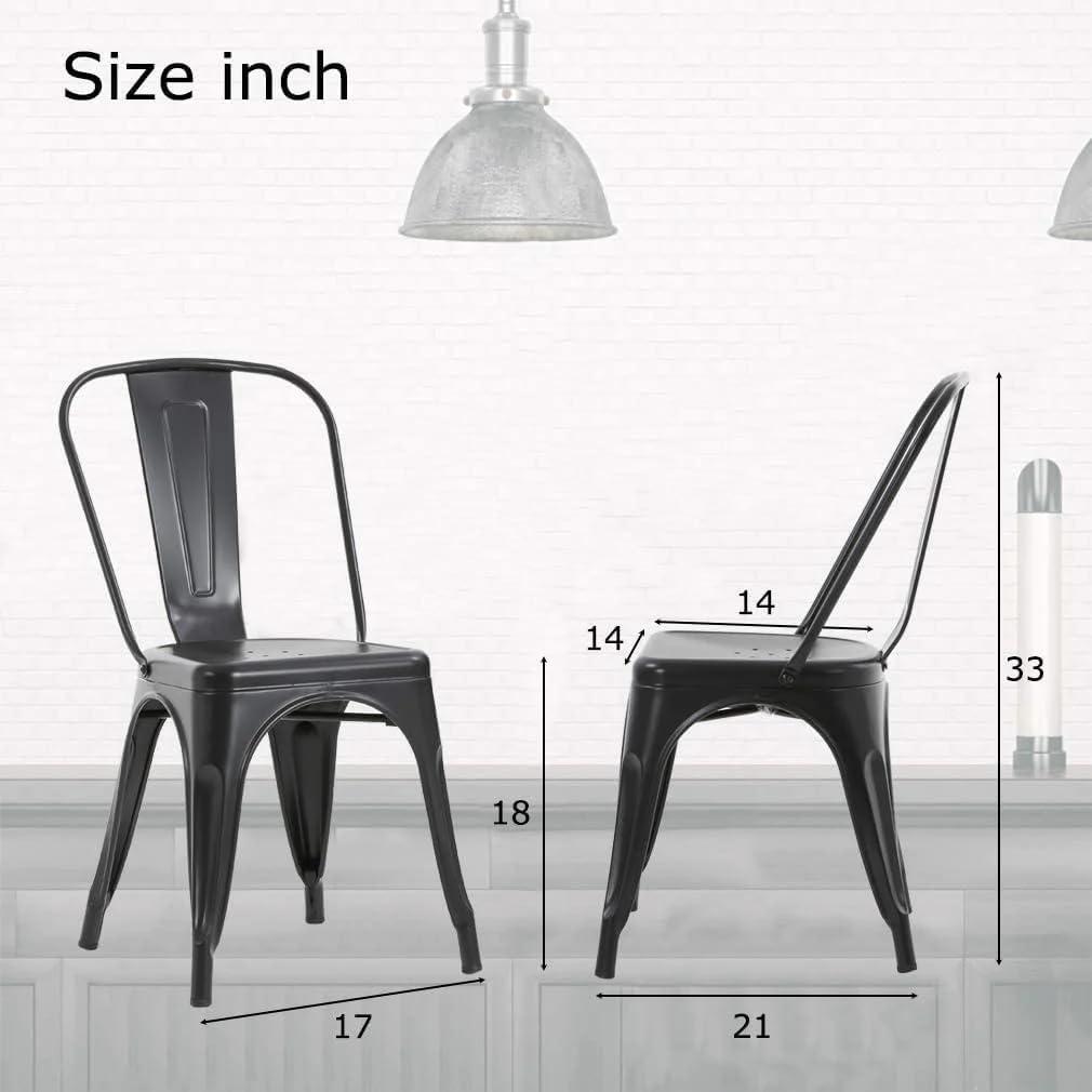 Black Stackable Alloy Steel and Plastic Dining Chairs, Set of 4