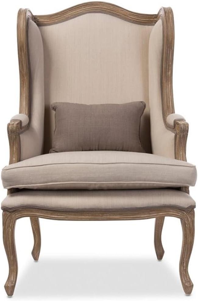 Baxton Studio Oreille Accent Chair in Dark Beige and Brown