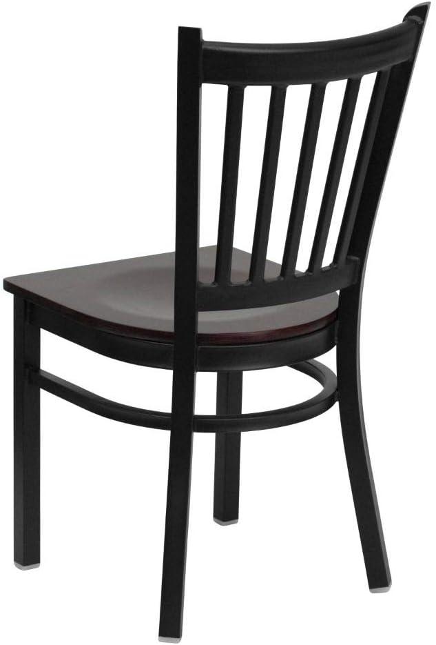 Windsor High Slat Side Chair in Black Steel with Mahogany Wood Seat