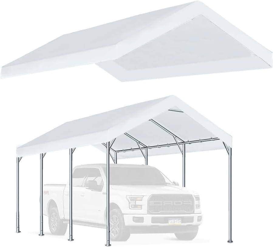 White 10'x20' PE Carport Replacement Canopy Cover with Bungees