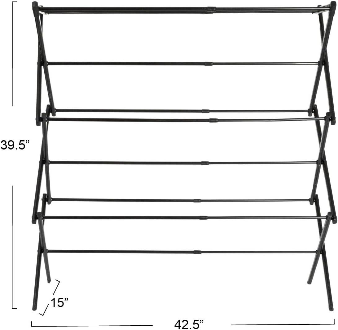 Black Expandable Folding Clothes Drying Rack with Steel Frame