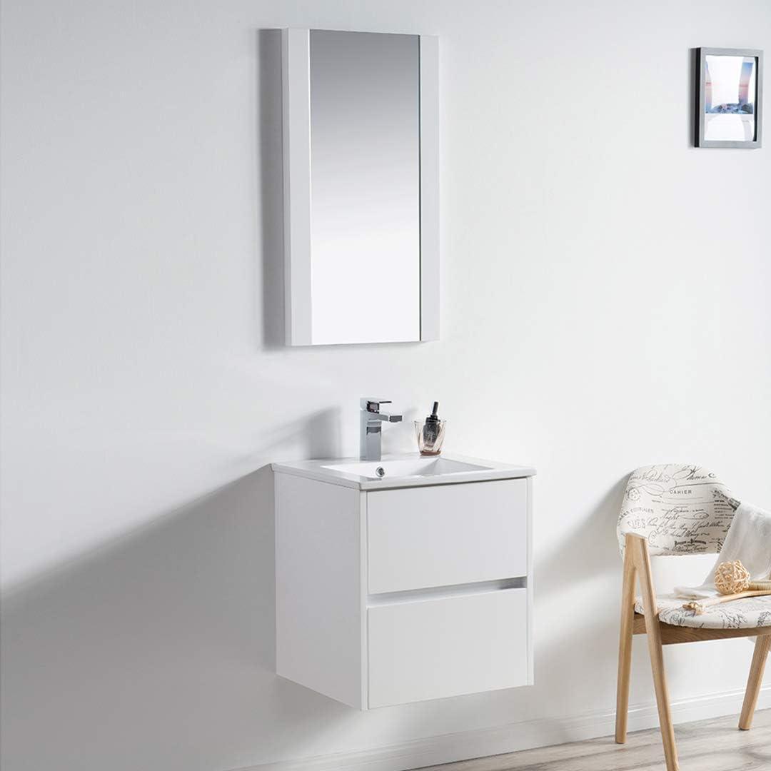 20-Inch Glossy White Floating Vanity with Ceramic Sink