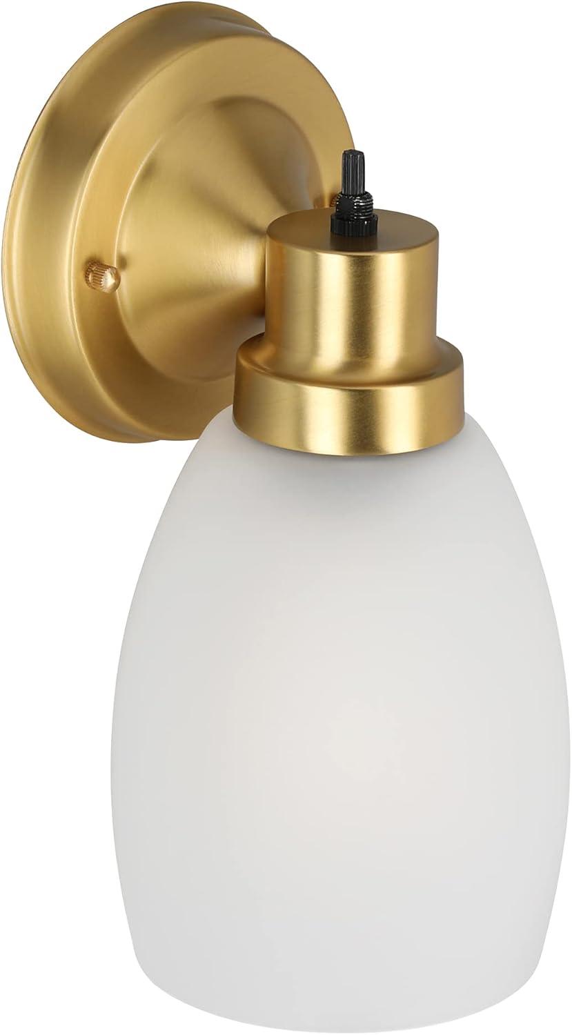 Design House 588814-SG Lydia Transitional 1-Light Indoor Wall Light Dimmable with a White Frosted Glass Shade and Twist On/Off Switch for Hallway Foyer Bathroom, Satin Gold