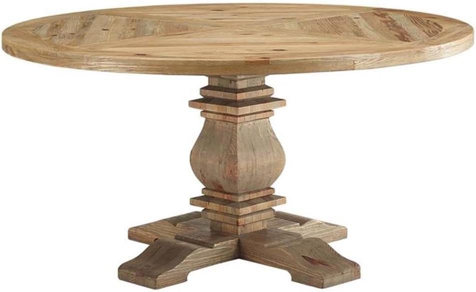 Modway Column 59" Round Modern Pine Wood Dining Table in Brown