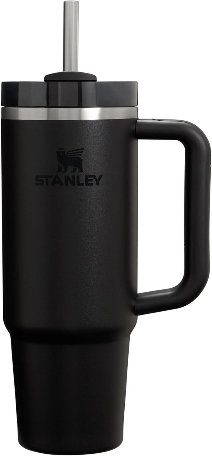 Black 30 oz Stainless Steel Travel Tumbler with Handle and Straw