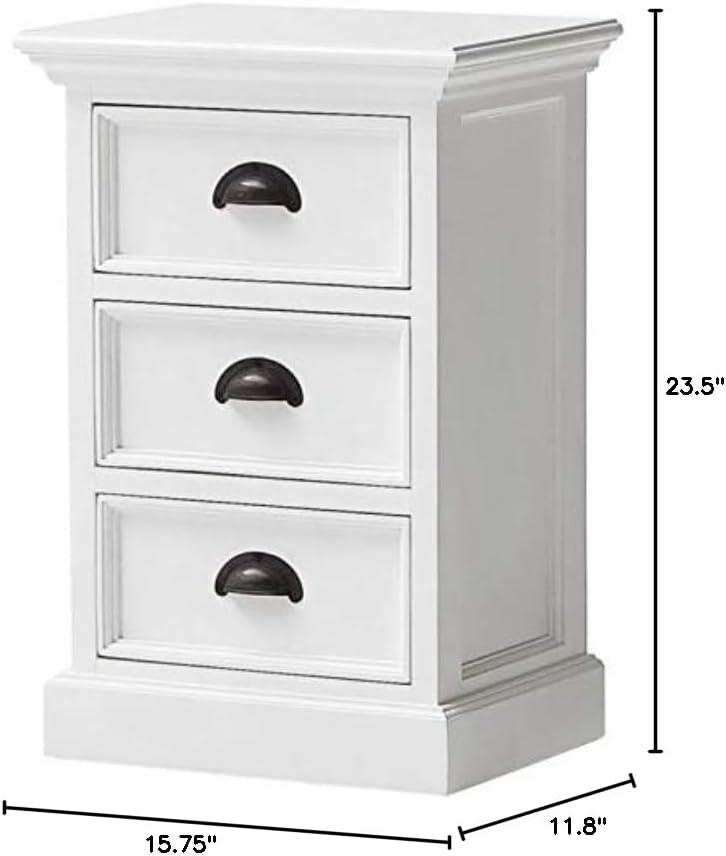 Beaumont Lane Modern Solid Mahogany Wood 3 Drawer Nightstand/ Bedside in Pure White, Assembled