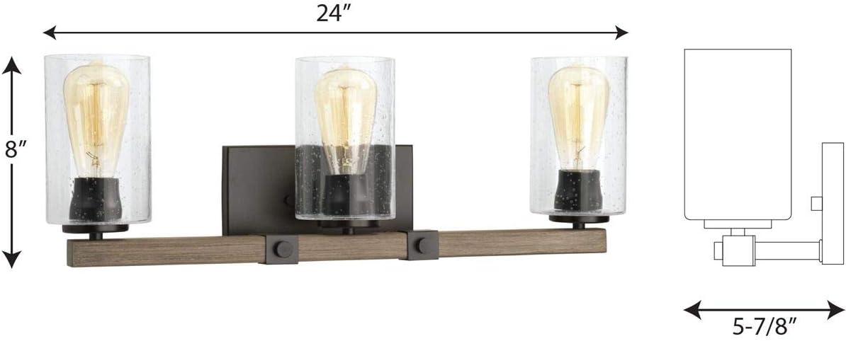 Progress Lighting Barnes Mill 3-Light Bath & Vanity Fixture, Antique Bronze, Clear Seeded Glass Shade