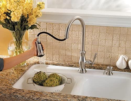 Mystique Pull Out Single Handle Kitchen Faucet with Soap Dispenser