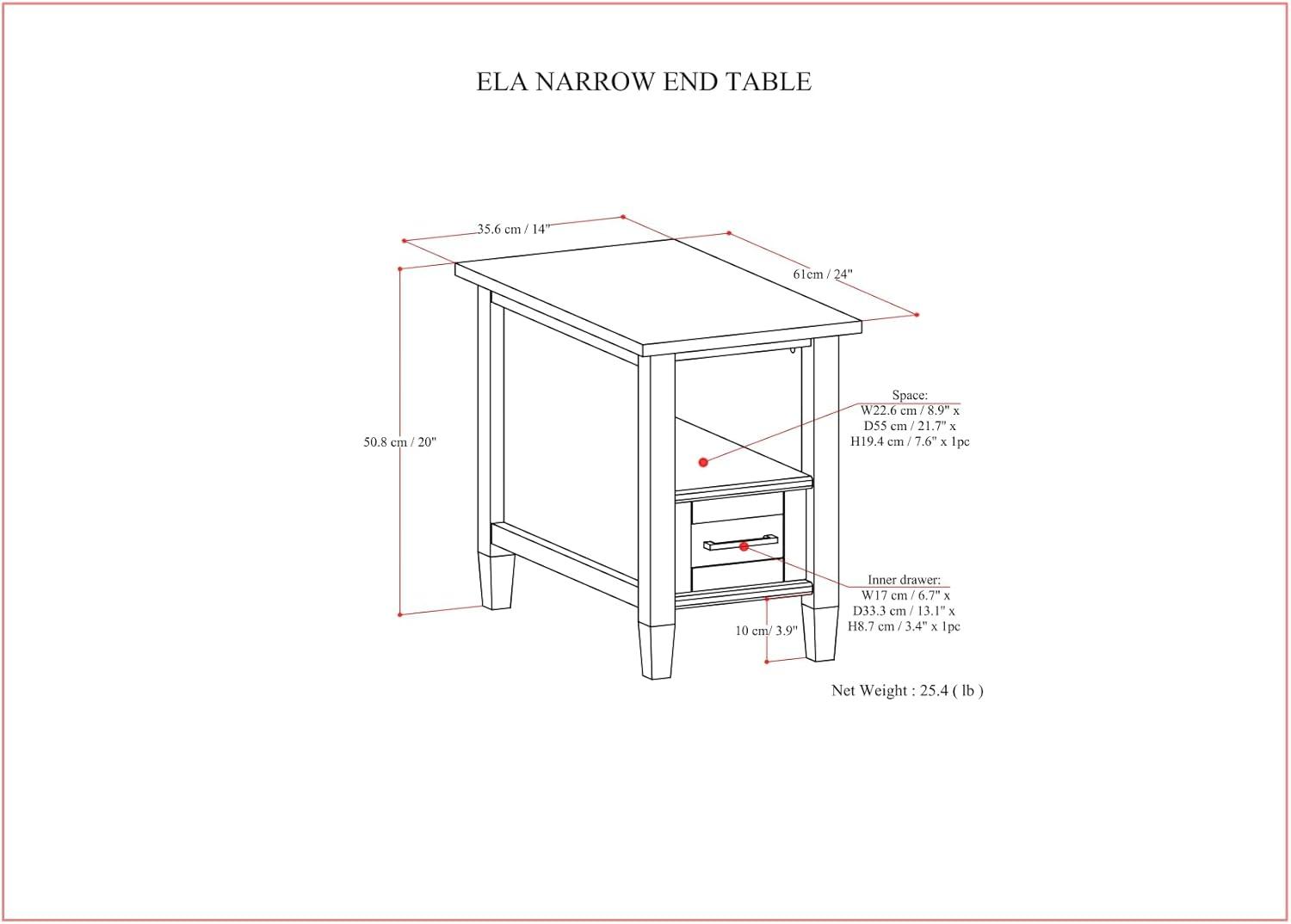 Ela SOLID WOOD 14" Wide Rectangle Transitional Narrow End Table in Smoky Brown