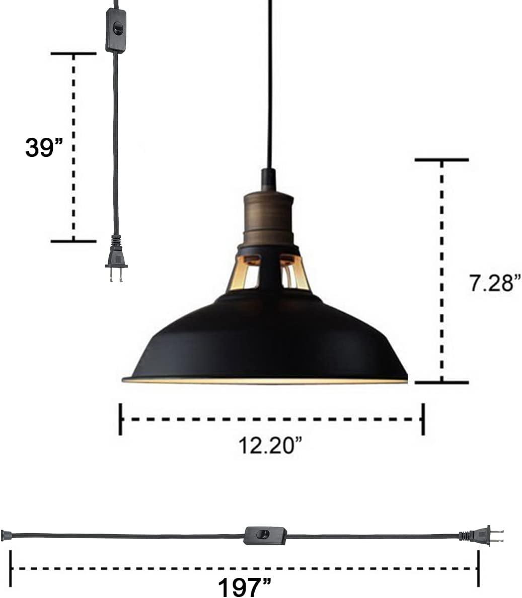 Industrial Plug-in Barn Pendant Light Black Farmhouse with On/Off Switch Pendant