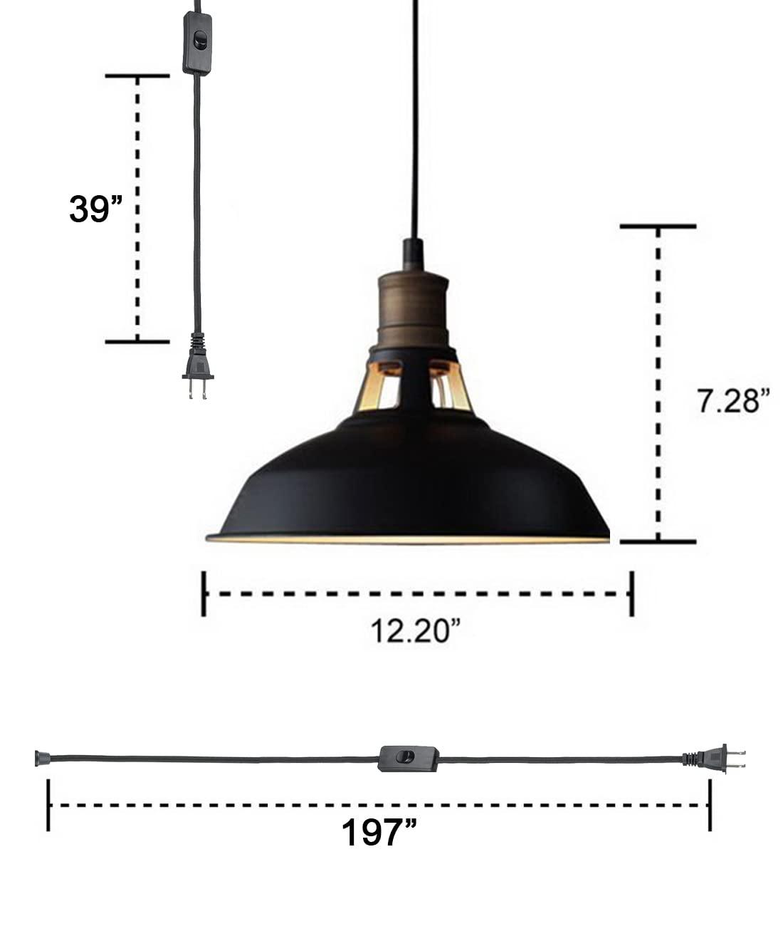 Industrial Plug-in Barn Pendant Light Black Farmhouse with On/Off Switch Pendant