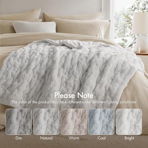 Madison Park Silver Ruched Fur Throw 50x60"