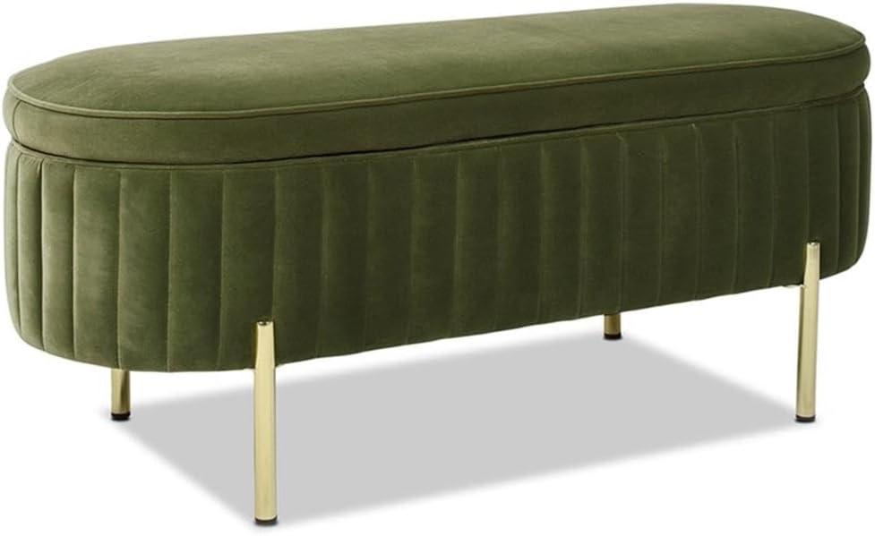 Olive Green Velvet Storage Bench with Gold Legs