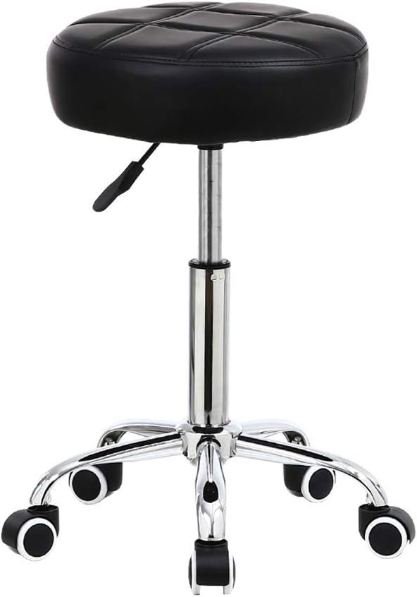 Black PU Leather Adjustable Swivel Rolling Stool with Wheels