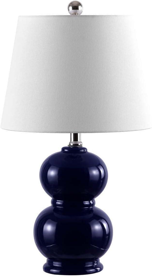 Navy Ceramic Double Gourd Table Lamp with White Shade