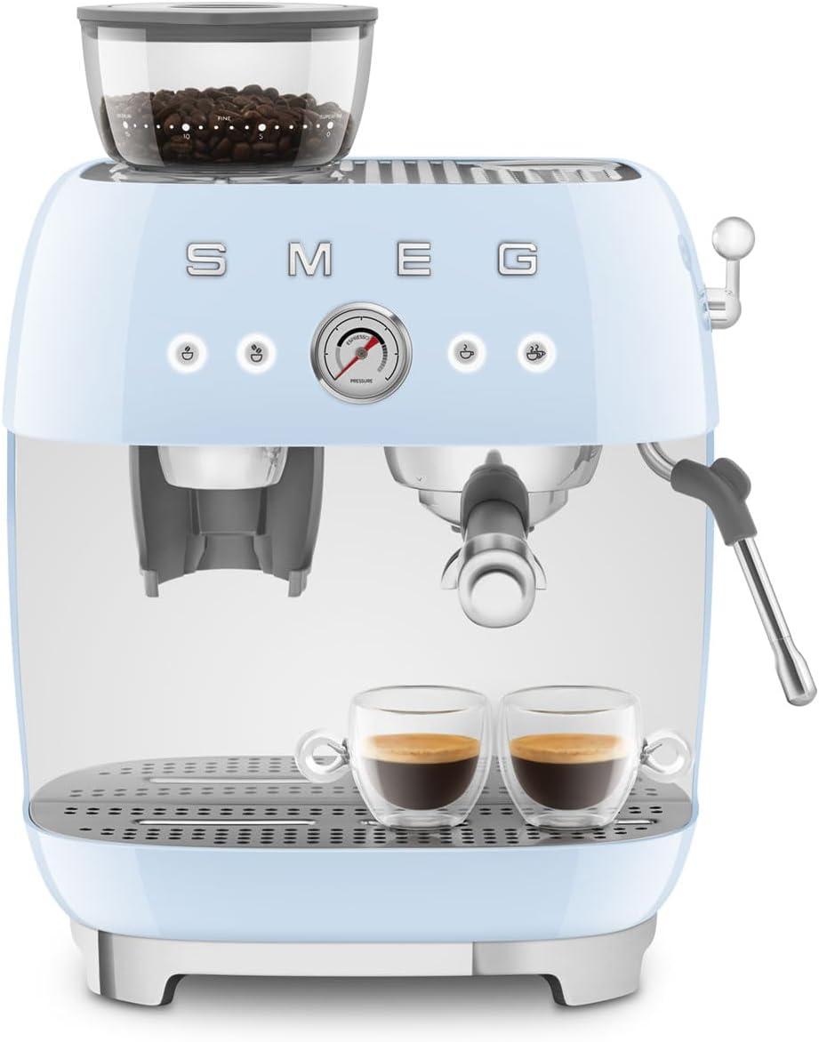 SMEG Pastel Blue Semi-Automatic Espresso Machine with Milk Frother