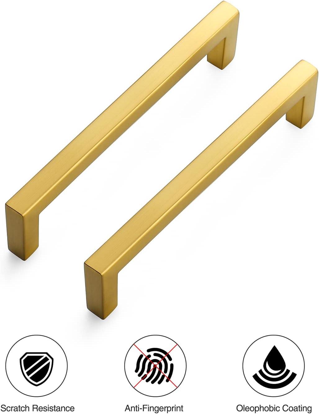 Ravinte 30 Pack 5 Inch Stainless Steel Cabinet Handles Square Cabinet Pulls Brushed Brass Cabinet Hardware Kitchen Cabinet Drawer Pulls Come with Screwdriver