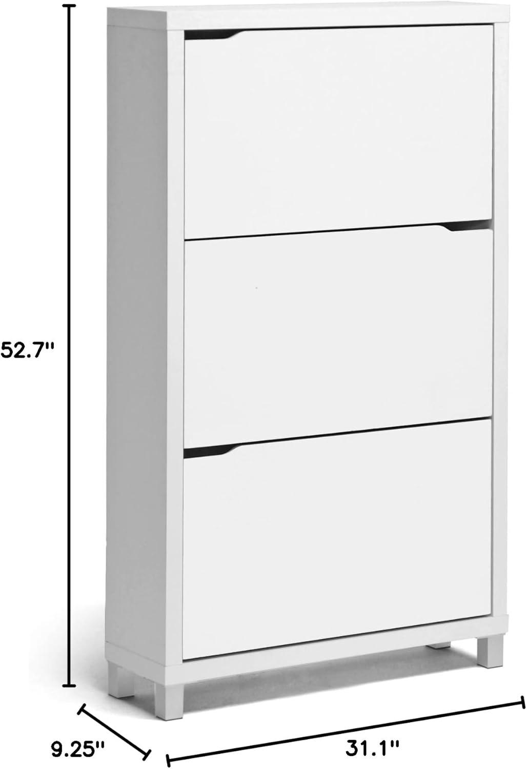 Simms 3 Drawer Modern Shoe Cabinet White - Baxton Studio: Entryway Organizer, Holds 18 Pairs