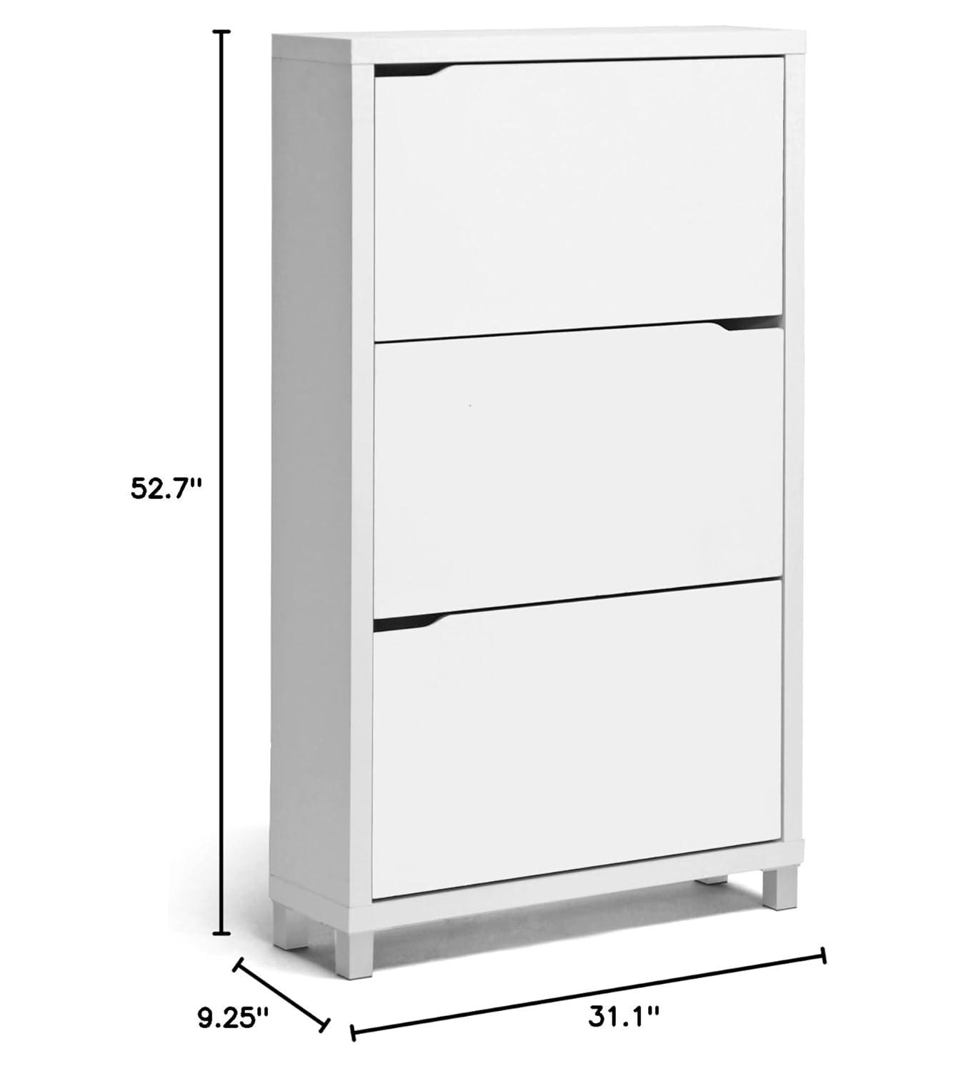 Simms 3 Drawer Modern Shoe Cabinet White - Baxton Studio: Entryway Organizer, Holds 18 Pairs