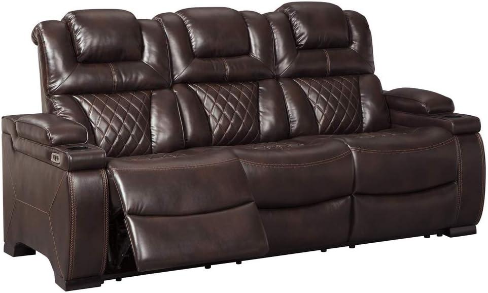 Brown Faux Leather Power Reclining Sofa with Storage and Cup Holders