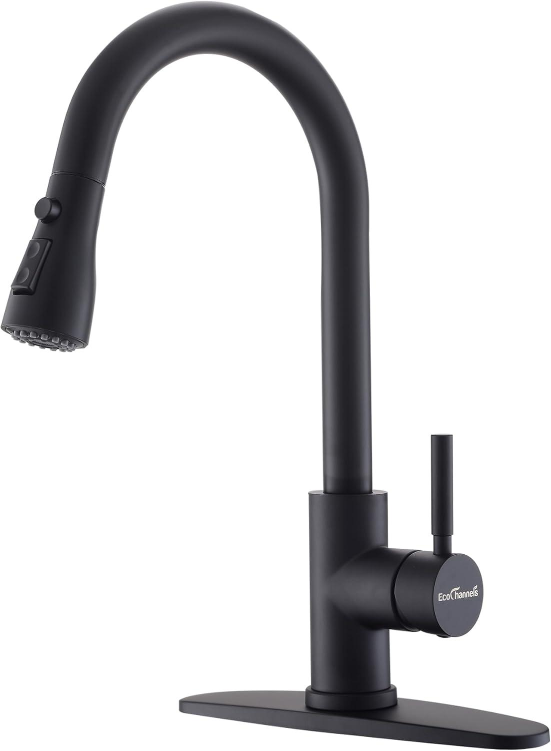 Matte Black Stainless Steel Pull Down Kitchen Faucet with Spray