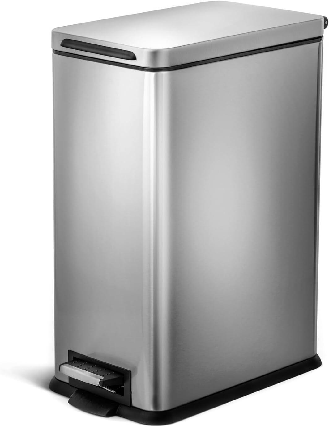 Home Zone Living 8 gal Kitchen Step On Garbage Can Stainless Steel, Silver