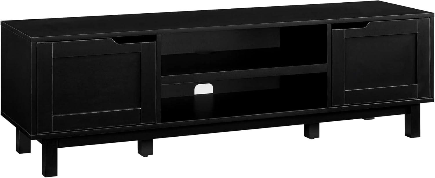 58" Solid Black Wood TV Stand with Cabinet for TVs up to 65 inches