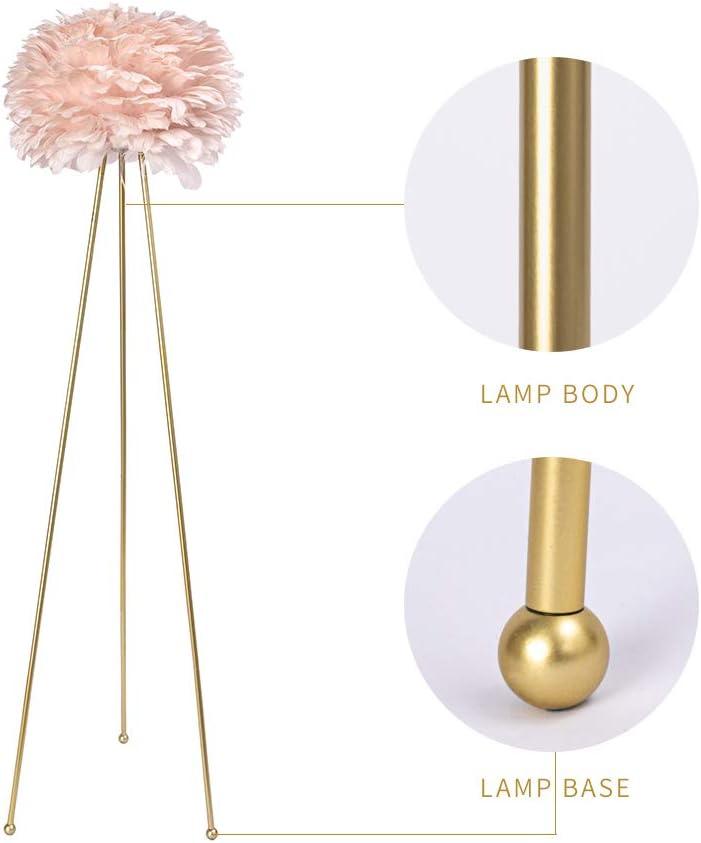 Maxax Feather Floor Lamp, Tripod Floor Lamp with Pink Feather Shade, Standing Light for Bedrooms/Dining Room/Living Room/Kitchen,Gold Classic