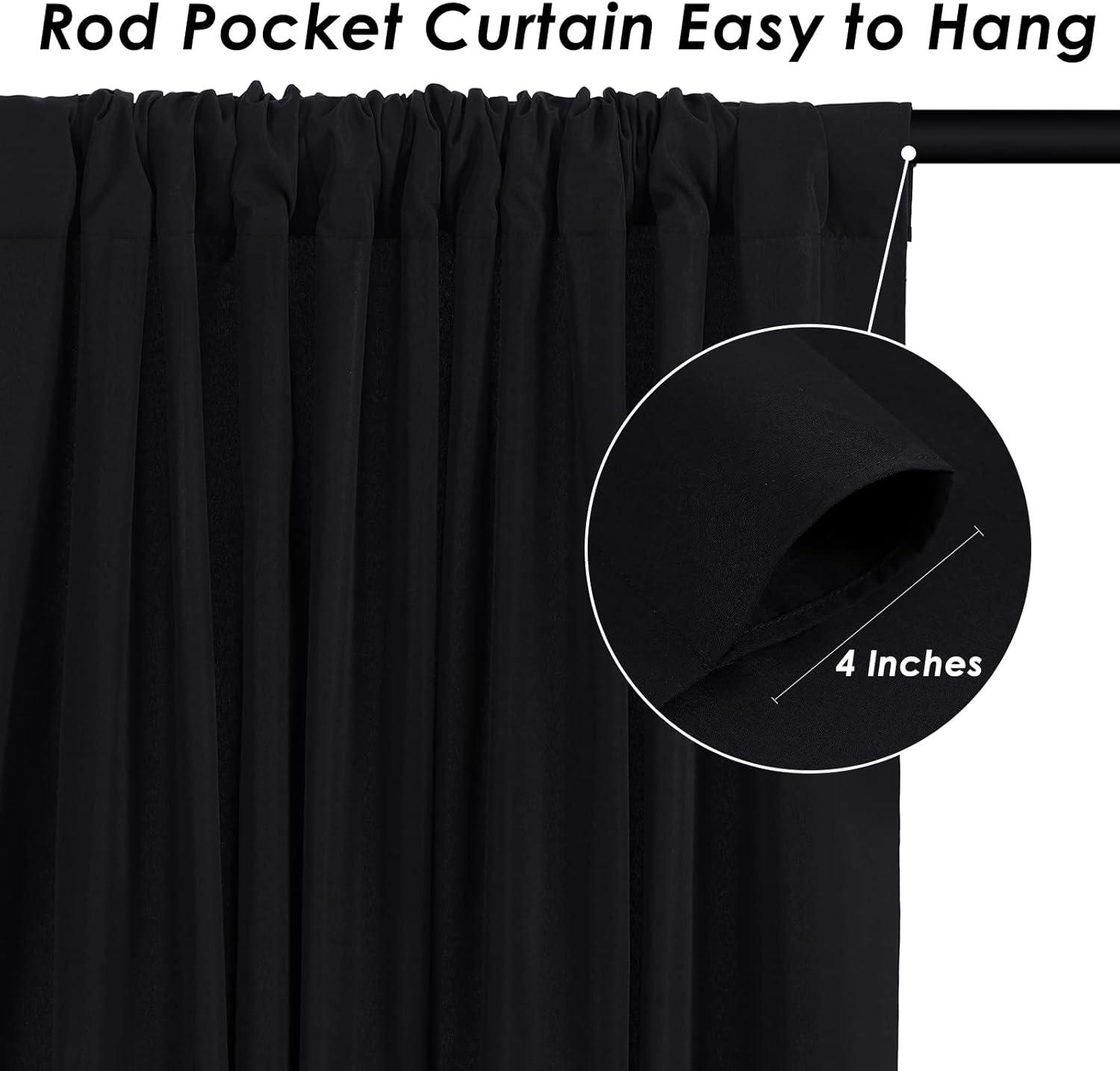 10x10 Black Photo Backdrop Curtain for Parties, Wrinkle Free Black Fabric Curtain Backdrop Wall Drape with Rod Pocket for Birthday Home Decor 5ft x 10ft, 2 Panels
