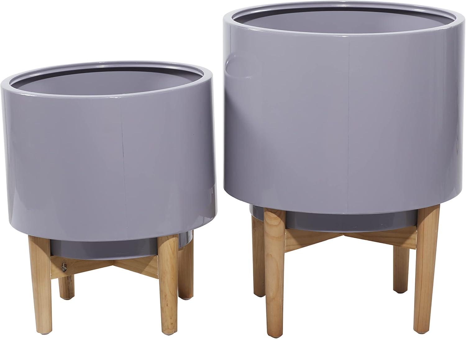 DecMode 16"W, 20"H, 14"W, 16"H Metal Contemporary Planter, Grey, 2-Piece