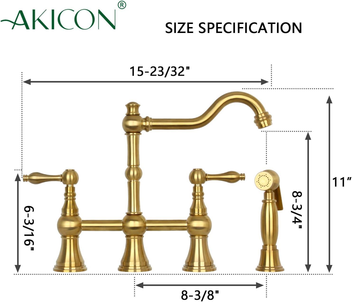 Brass Heritage Bridge Kitchen Faucet with Side Spray 2 Handles