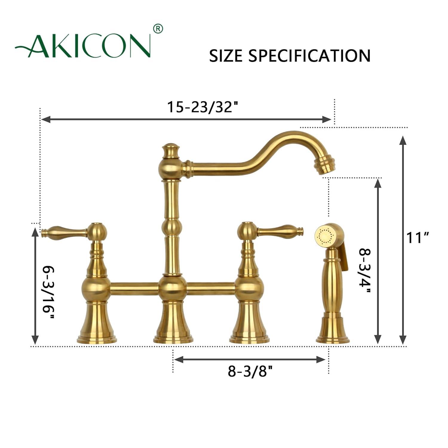 Brass Heritage Bridge Kitchen Faucet with Side Spray 2 Handles