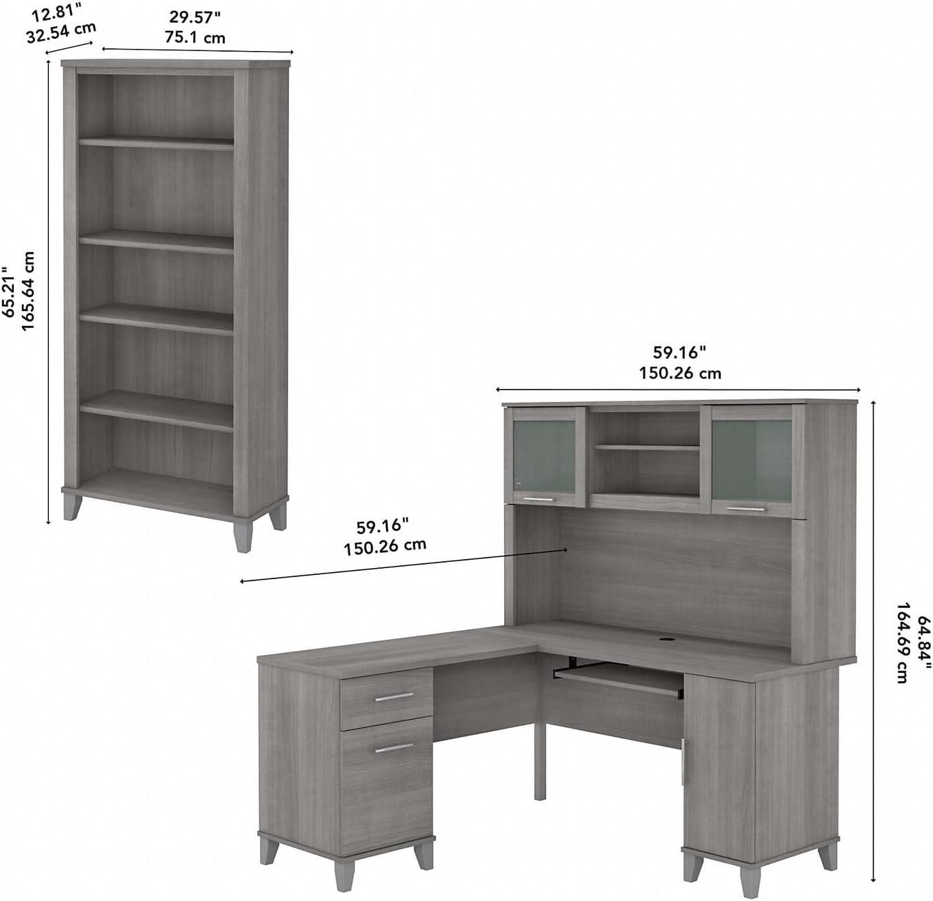 Bush Furniture Somerset 60" L Desk and Hutch with Storage, Ash Gray