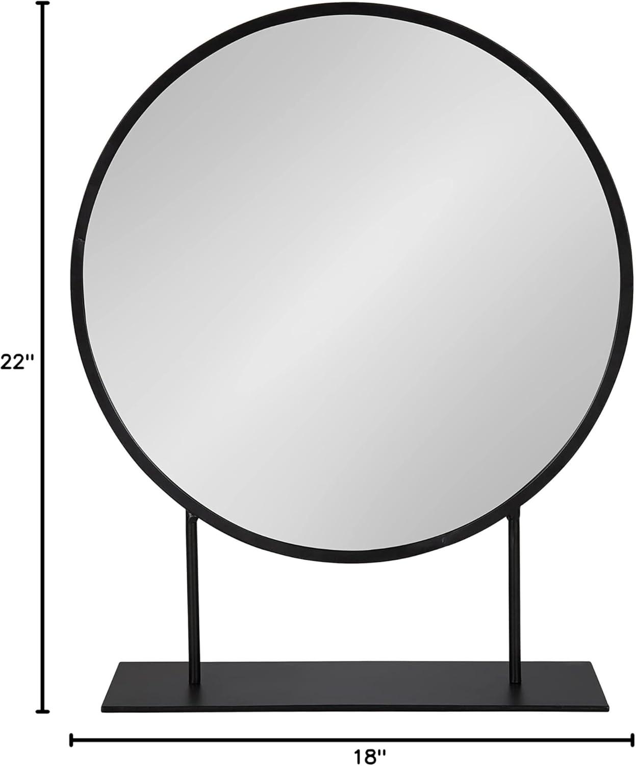 Kate and Laurel Rouen Modern Glam Round Metal Frame Table Mirror with Stand, Black
