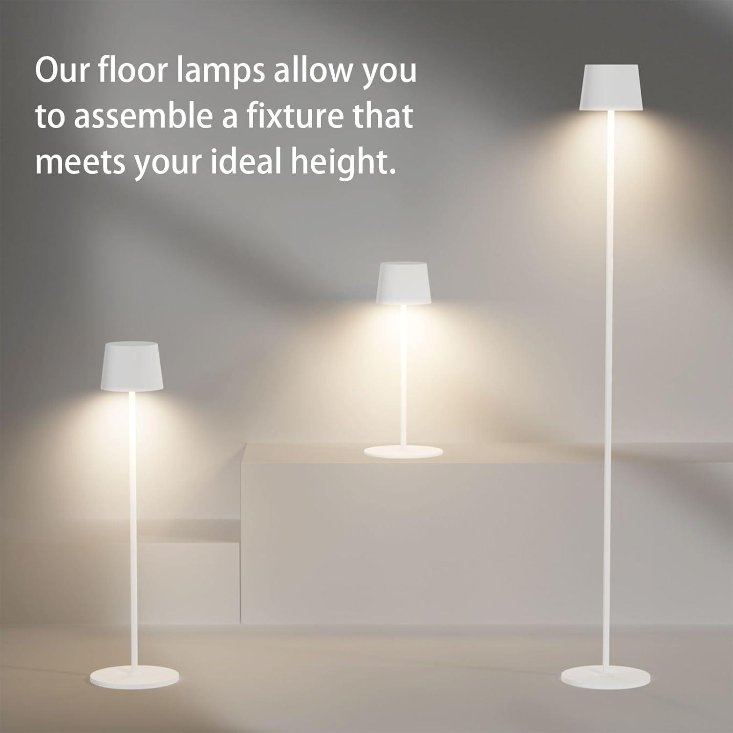 Cordless Floor Lamp, 7000mAh Battery Operated Floor Lamp, IP54 Waterproof Outdoor Modern Black Standing Lamp Rechargeable, Adjustable Height Floor Lamp for Outdoor/Indoor/Patio(Black)