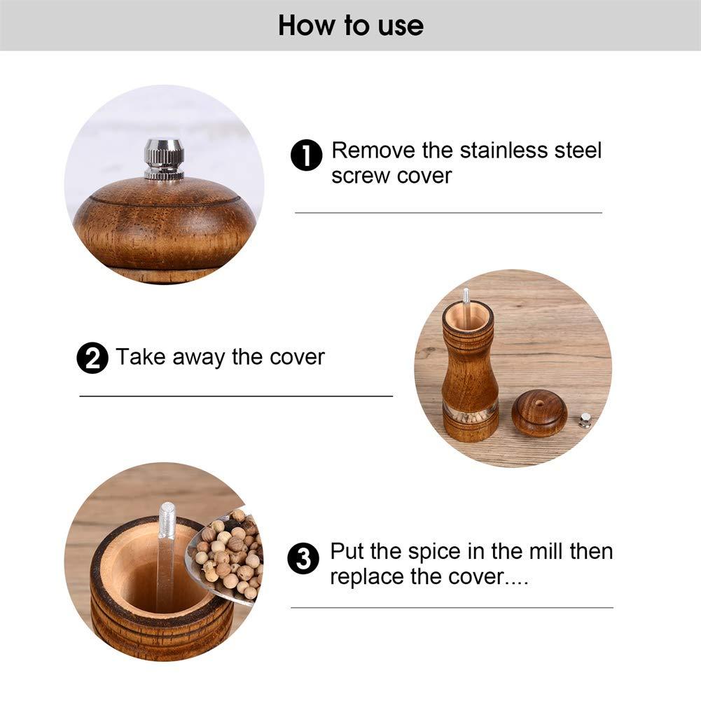 Haomacro Wood Salt and Pepper Grinder Set, Manual Mills with Acrylic Window, Adjustable Ceramic Grinding - 6.5inch, 2 Pack 6.5inch brown