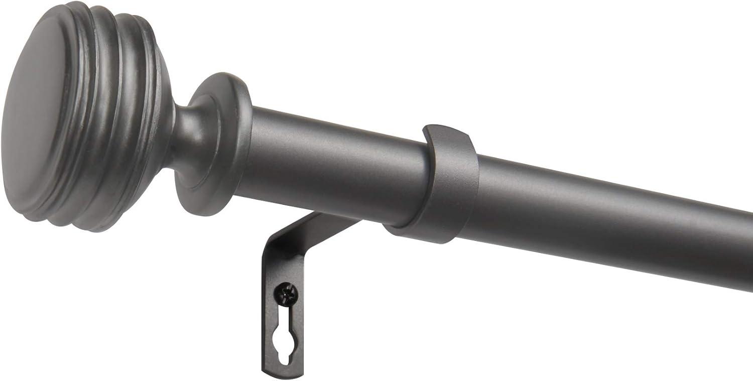 Exclusive Home 36"-72" Duke Curtain Rod - Gunmetal: Matte Iron, Single Rod, 25 lb Capacity, Rounded Cap Finial