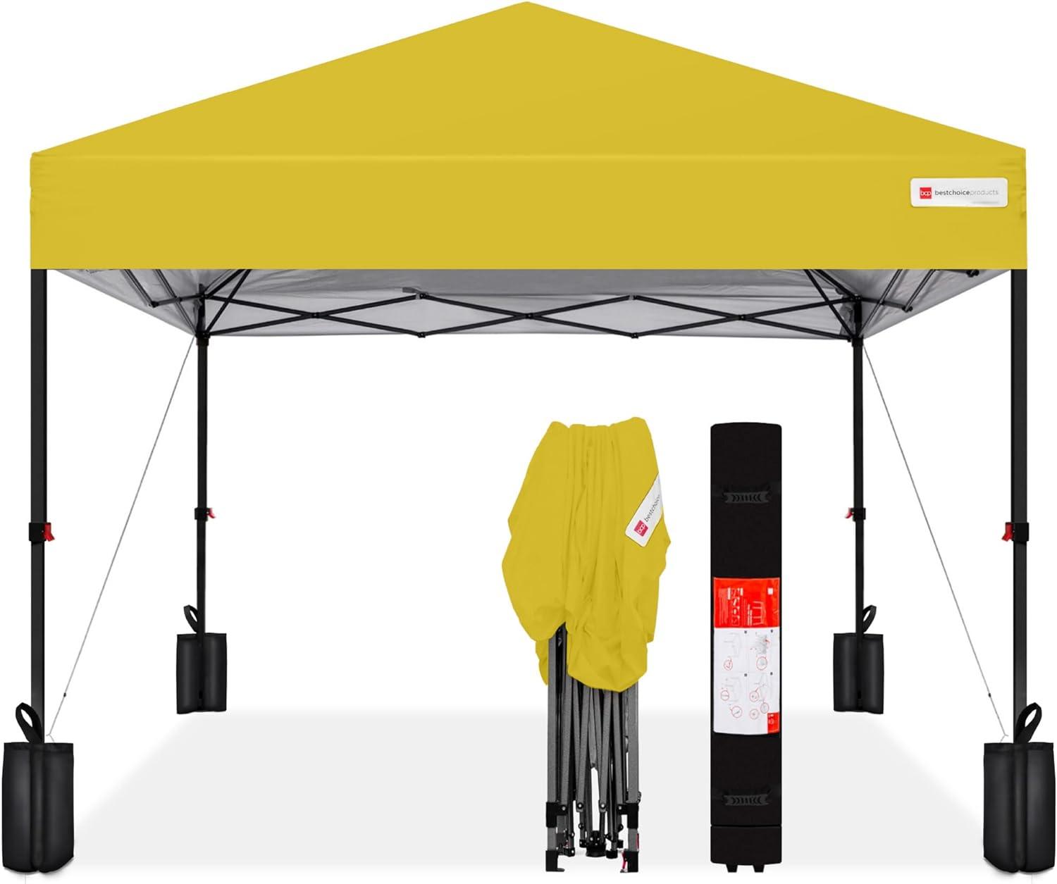 Best Choice Products 10x10ft Easy Setup Pop Up Canopy w/ 1-Button Setup, Wheeled Case, 4 Weight Bags - Yellow