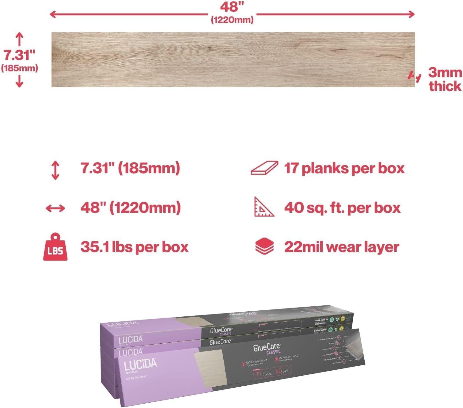 Lucida USA GlueCore Classic 22mil x 7.3" W x 48" L Glue Down Vinyl Tile Flooring