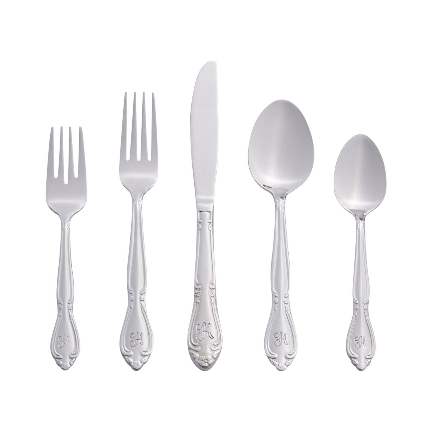 RiverRidge Home RiverRidge Rose Flatware 46-Piece Monogrammed Stainless Steel Silverware Set for 8