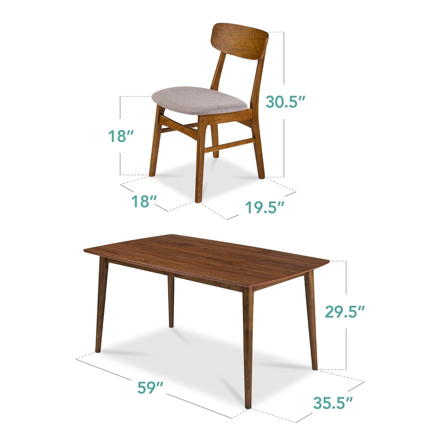 George Oliver 7-Piece Mid-Century Modern Upholstered Dining Set, Wooden Table W/ 6 Chairs