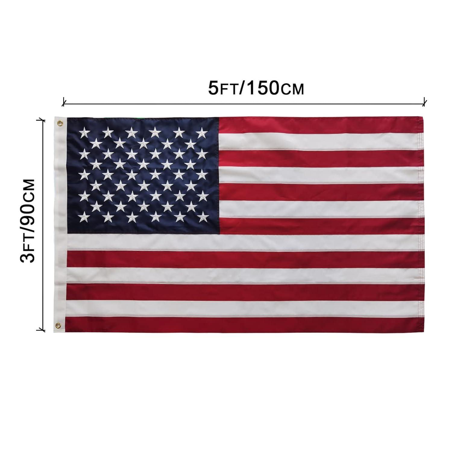 American flag USA flag 3x5FT-Embroidered Stars Flag Double Stitched Sewn Stripes Outdoors Indoors Heavy Duty flag Brass Grommets Banner
