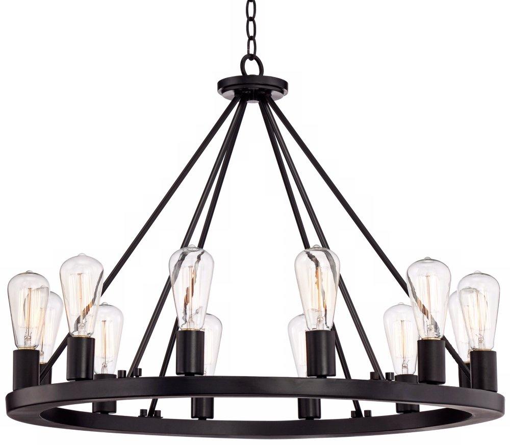 Franklin Iron Works Lacey Black Wagon Wheel Chandelier 28" Wide Industrial 12-Light LED Fixture for Dining Room House Foyer Kitchen Island Entryway