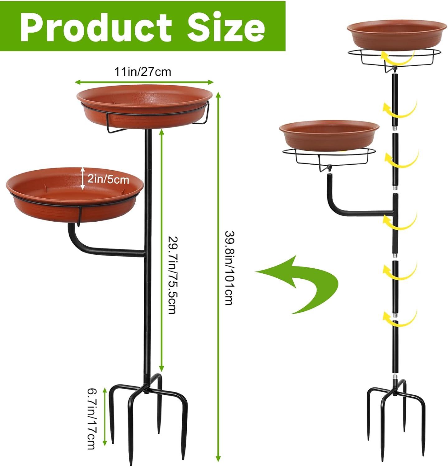 Freestanding Birdbaths Bowl Outdoor, Free Standing Garden Bird Bath Bird Feeder Bowl with Metal Stake, Detachable Decoration Spa Birdfeeder for Garden Patio Yard Lawn, 4 Spiky Feet (Brown)