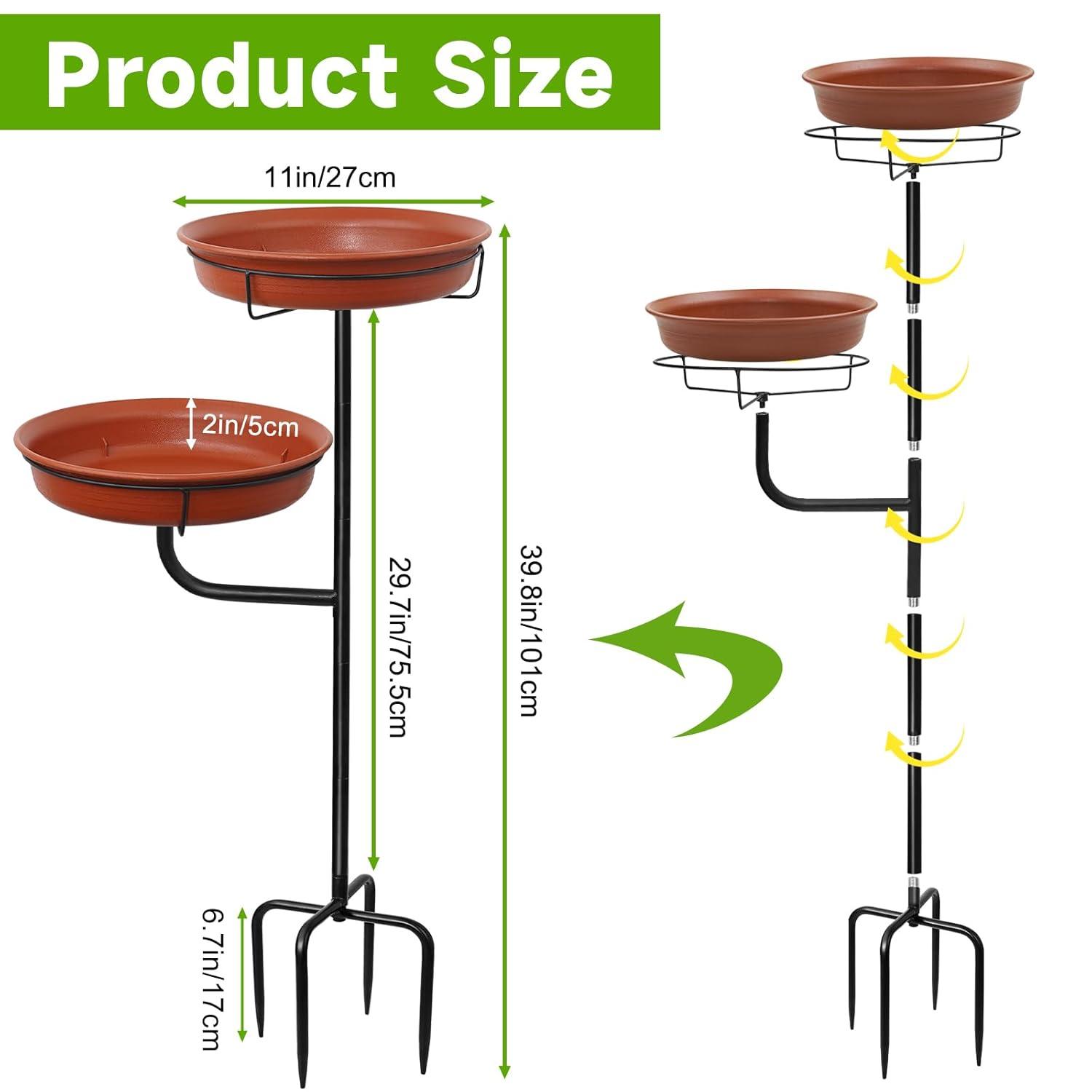 Freestanding Birdbaths Bowl Outdoor, Free Standing Garden Bird Bath Bird Feeder Bowl with Metal Stake, Detachable Decoration Spa Birdfeeder for Garden Patio Yard Lawn, 4 Spiky Feet (Brown)