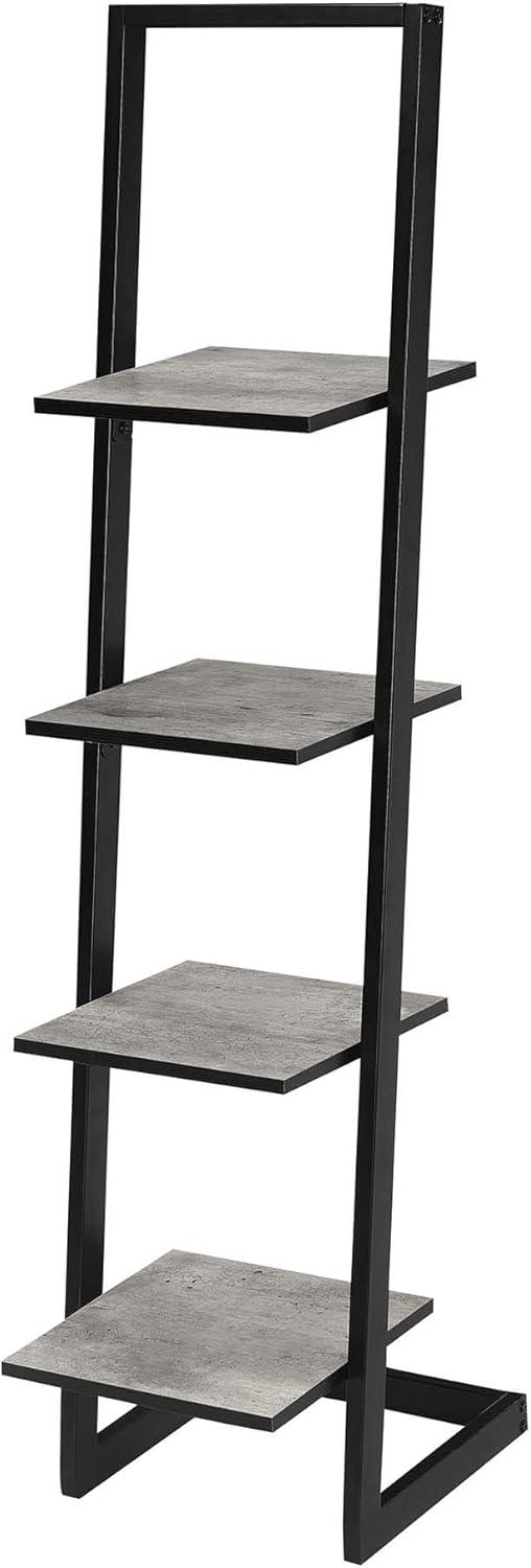 Elegant 4-Tier Black Woodgrain Ladder Bookshelf