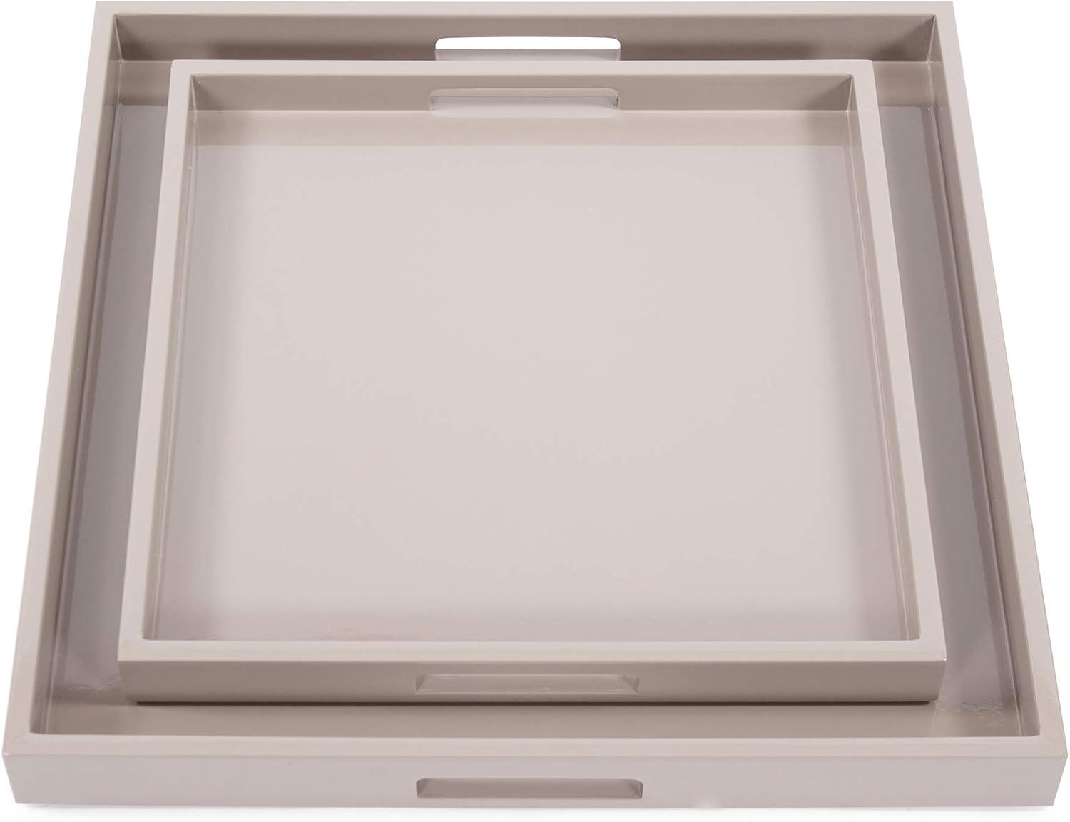 Taupe Glossy Lacquer Square Wood Tray Set of 2