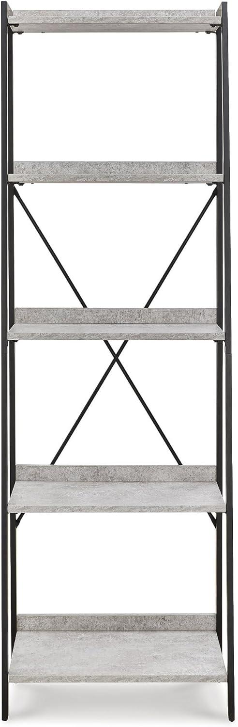 Contemporary Black and Gray Faux Concrete 5-Shelf Bookcase