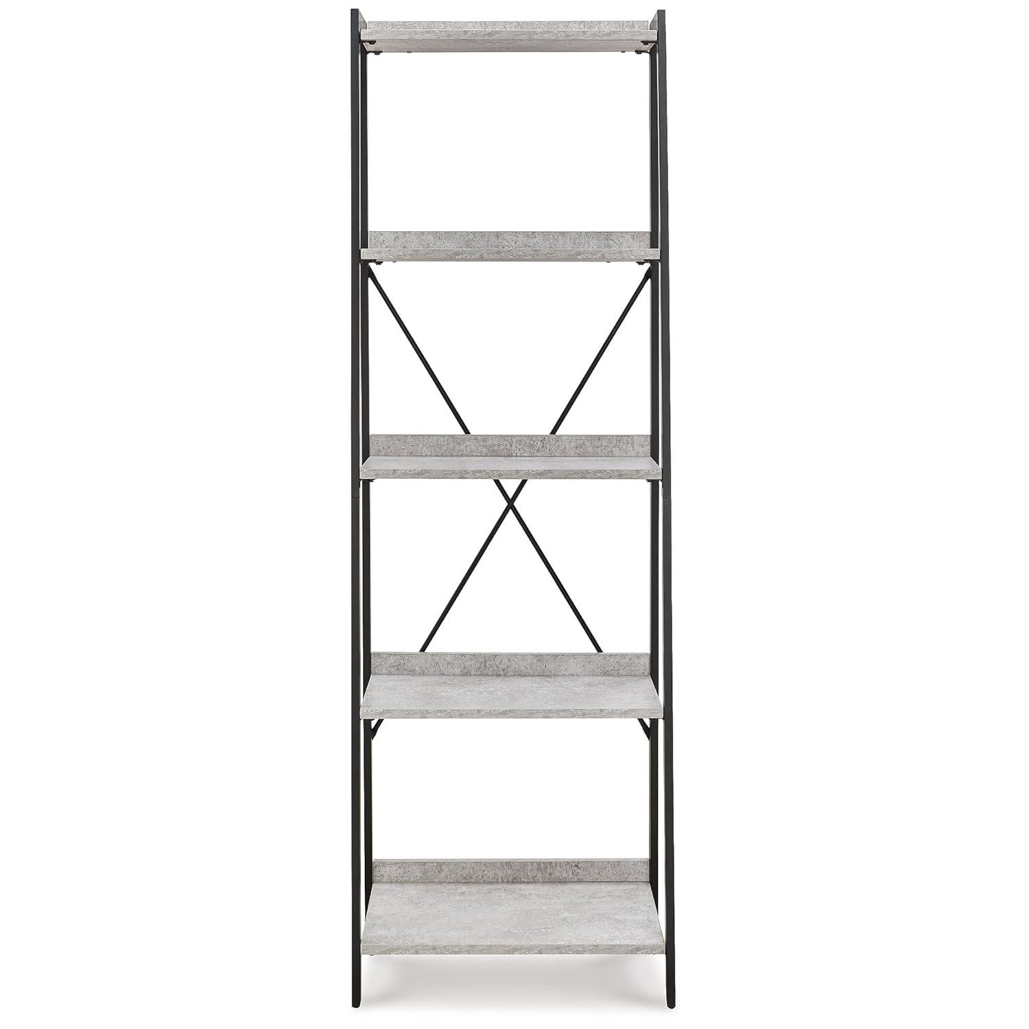 Contemporary Black and Gray Faux Concrete 5-Shelf Bookcase