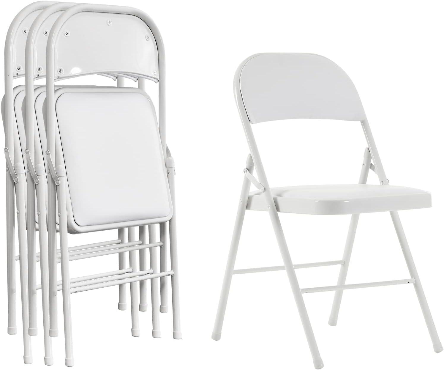 Folding Chairs with Padded Cushion and Back, 6pcs Potable Iron & PVC Durable Chairs for Indoor and Outdoor, School, Office and Garden Party, White